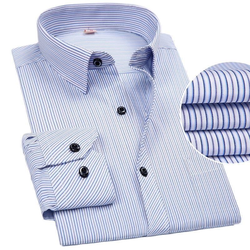 8xl Plus Size Large Men Long sleeve Non-Iron dress shirt male social striped shirts Easy Care oversized Shirt 220322