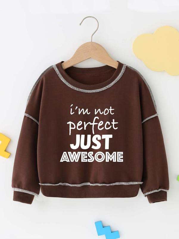 Toddler Boys Slogan Graphic Topstitching Drop Shoulder Pullover SHE