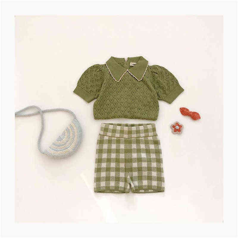 EnkeliBB Super Fashion Girls Summer Sling Vest and Pants Cute Green Plaid Knit Tops and Pants Outfits Misha Puff Baby Girl Sets AA220316