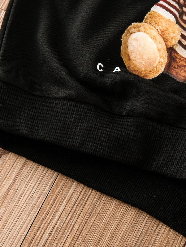 Toddler Boys Bear & Letter Graphic Hoodie SHE