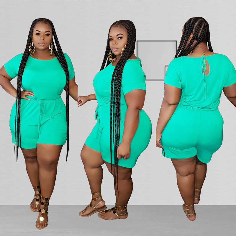Designer fashion women's plus-size Jumpsuit new fashion casual loose solid color bandage large women