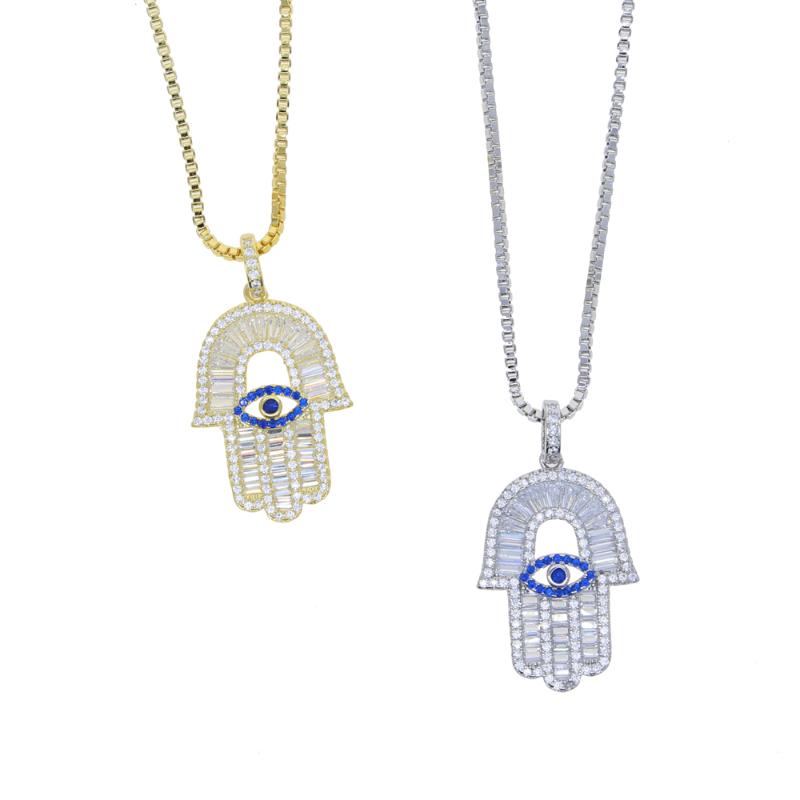 Chains Iced Out Bling Sparking Baguette Blue Cubic Zirconia Paved Turkish Hamsa Hand Pendant Necklaces With Box Chain Jewelry For WomenChain
Chains Iced Out Bling Sparking Baguette Blue Cubic Zirconia Paved Turkish Hamsa Hand Pendant Necklaces With Box Chain Jewelry For WomenChain
