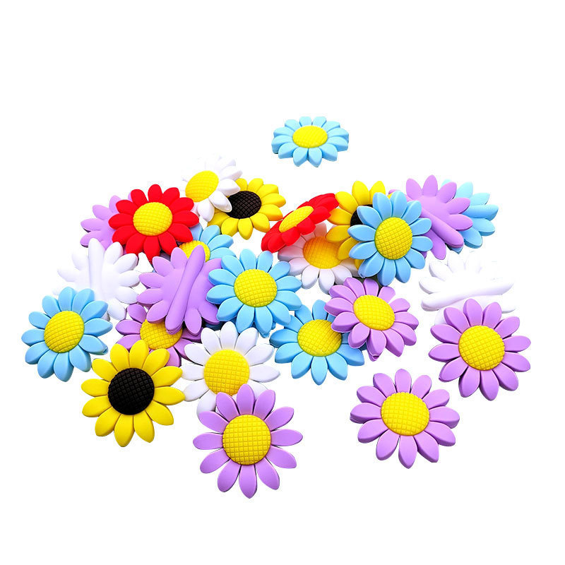 5pcs Sunflower Silicone Teether Beads Food Grade Rodents for DIY Baby Teething Pacifier Chain Pendant Accessories Gifts 220507
