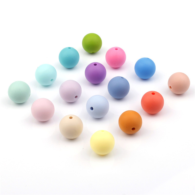 Fkisbox 100pc 15mm Round Silicone Teether Bead Bpa Free Baby Teething Necklace Accessories Baby Pacifier Chain Silicone Beads 220507