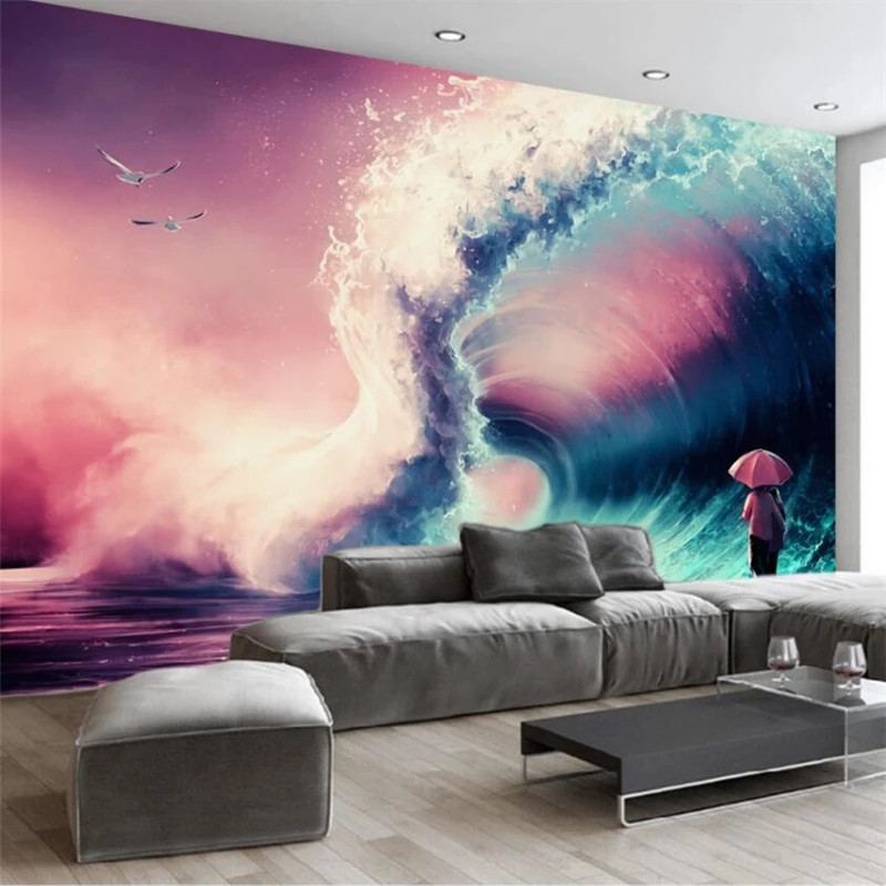 Custom large mural green silk cloth wallpaper HD naked sea wave couple living room wall papel de pared Waterproof