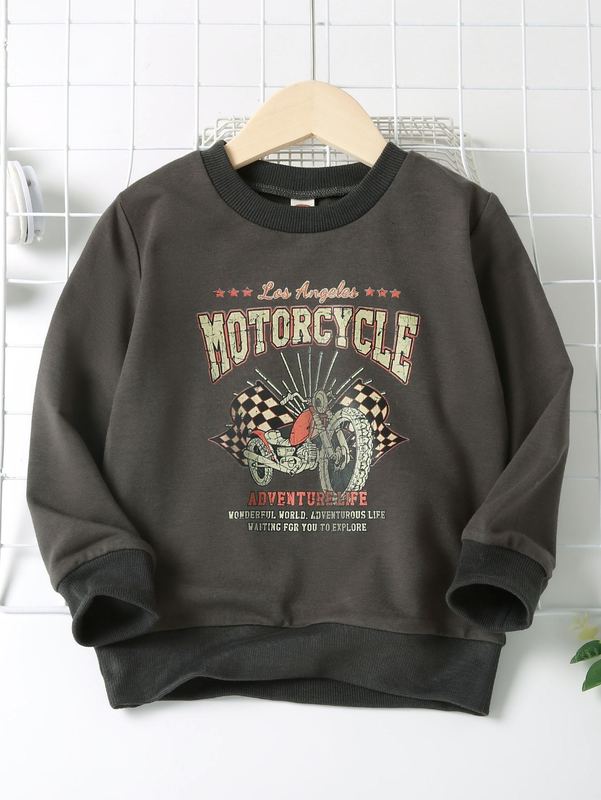 Toddler Boys Slogan & Motorcycle Print Pullover SHE