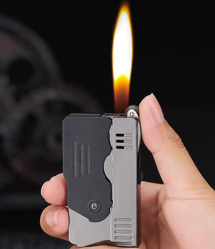 Creativity Double Fire Deformation Pistol Butane Torch Lighter Jet Windproof Cigarette Flint Grinding Wheel Lighters NO GAS 8 Colors W260202