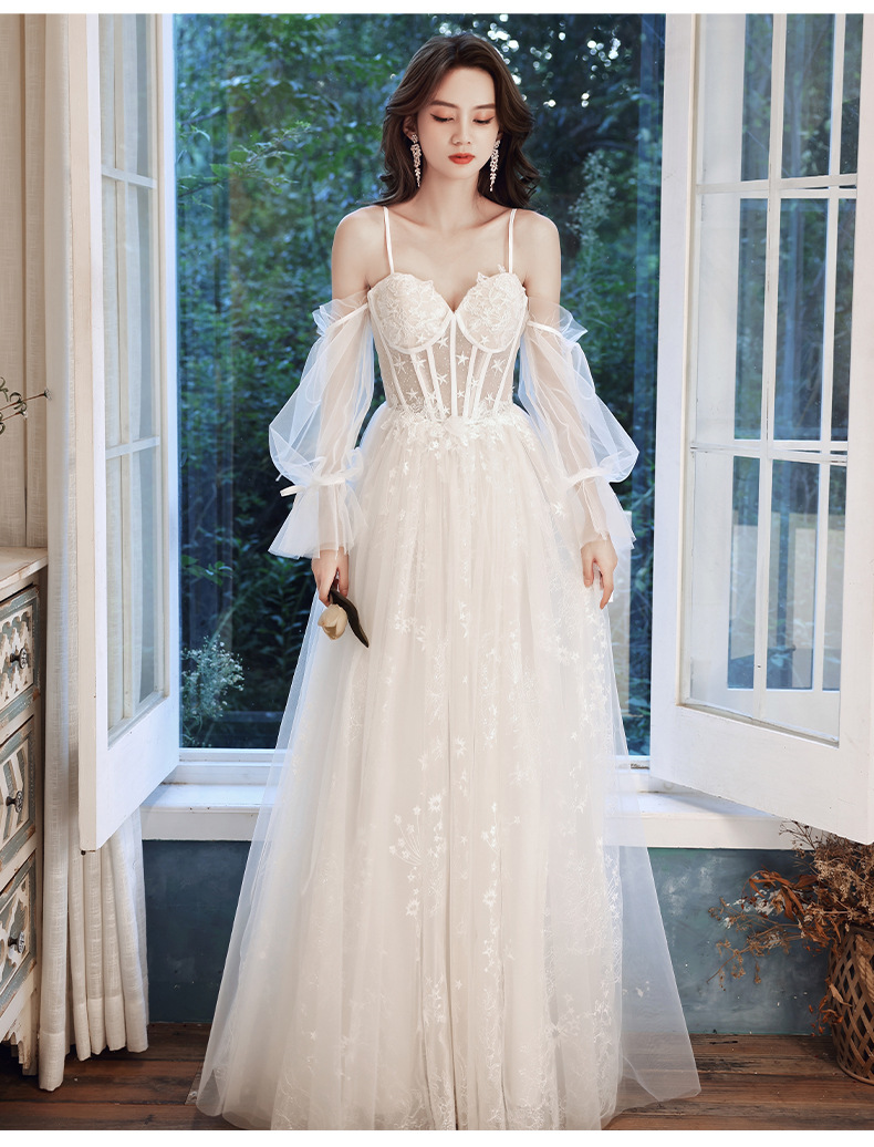 Fairy Boho Lace Wedding Dress 2022 With Sleeves Spaghetti Straps Bohemian Beach Wedding Dresses Corset A Line Tulle Civil Bride Chic Vestidos De Novia