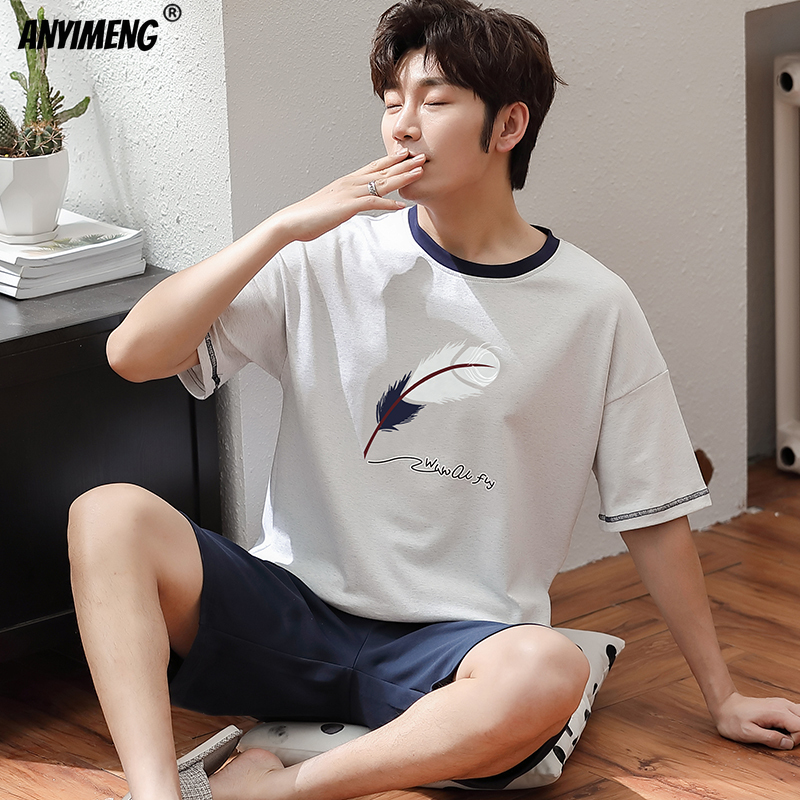 Mens Big Size Lounge Wear Fashion Cotton Pajamas Summer Short Pj Set Khaki Deer Printed Stylish Plaid Homewear 3xl 4xl Nightwear 220511