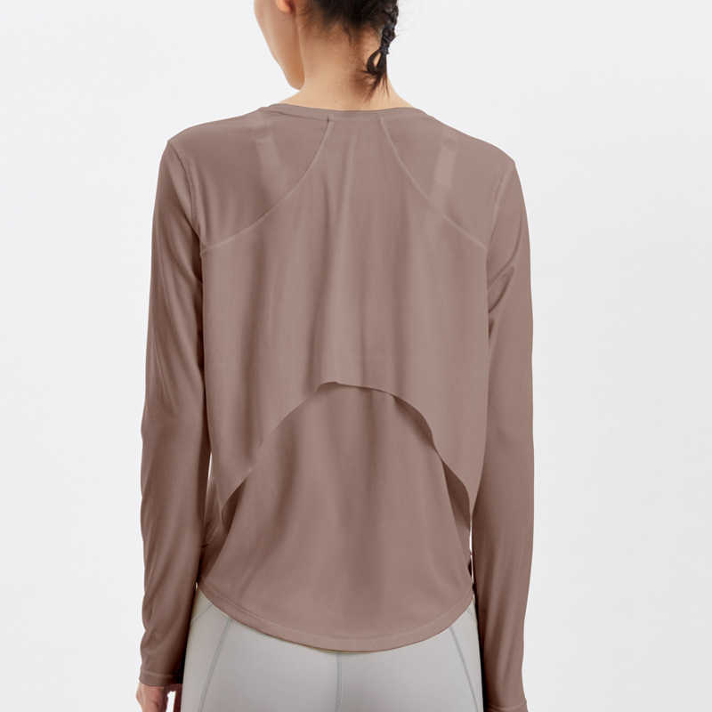 Thin Yoga Gym Clothes Womens Tops Beautiful Back Blouse Loose Breathable Fast Drying Sports T-shirt Running Training Fitness Long Sleeve Shirt
