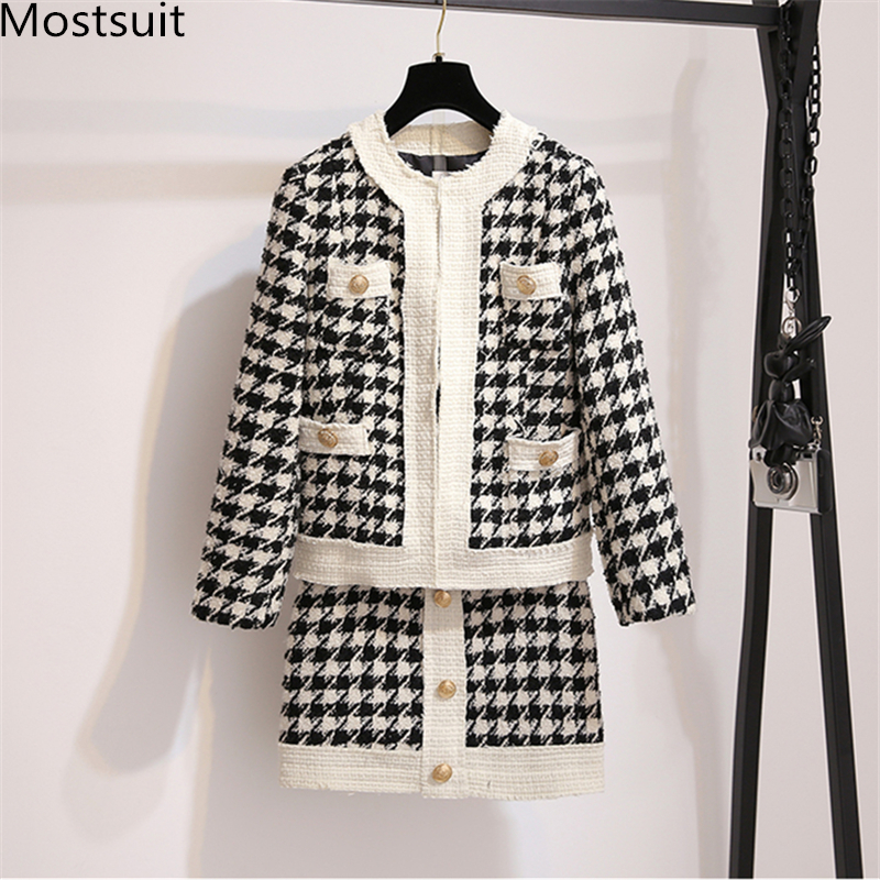 Autumn Houndstooth Knitted Vintage Two Piece Set Long Sleeve Tops And Skirt Suits Elegant Ladies Korean 2 Piece Sets Y200110, As pictured
Autumn Houndstooth Knitted Vintage Two Piece Set Long Sleeve Tops And Skirt Suits Elegant Ladies Korean 2 Piece Sets Y200110, As pictured