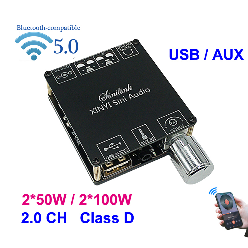 

Bluetooth-compatible 2*50W 2*100W AUX TPA3116 Digital Power Amplifier Board 2.0 CH Stereo Home Music Wireless Module Audio AMP