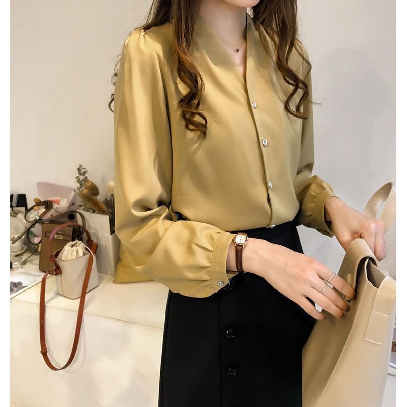 Women's Blouses & Shirts Autumn Woman Simple V-neck Solid Color Chiffon Shirt Women Long Sleeve Loose Korean TopsWomen's, Yellow
Women's Blouses & Shirts Autumn Woman Simple V-neck Solid Color Chiffon Shirt Women Long Sleeve Loose Korean TopsWomen's, Yellow