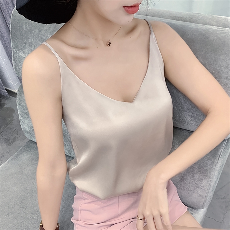 Korean Silk Top Women V neck Satin Tank Tops Woman Sleeveless Black Tees Cami Sexy Halter Top Plus Size Elegant Women White Tops LJ200818, Apricot
Korean Silk Top Women V neck Satin Tank Tops Woman Sleeveless Black Tees Cami Sexy Halter Top Plus Size Elegant Women White Tops LJ200818, Apricot