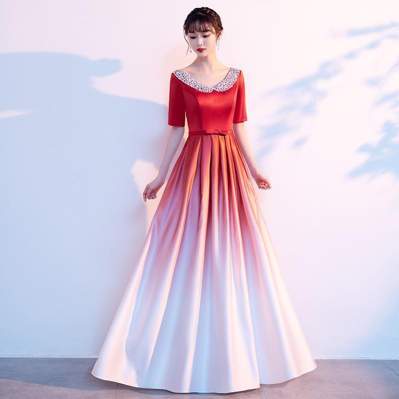 Ethnic Clothing Red-white Gradients Women Chinese Dress Evening Party Elegant Satin Banquet Formal A-line Sequins Maxi
Ethnic Clothing Red-white Gradients Women Chinese Dress Evening Party Elegant Satin Banquet Formal A-line Sequins Maxi