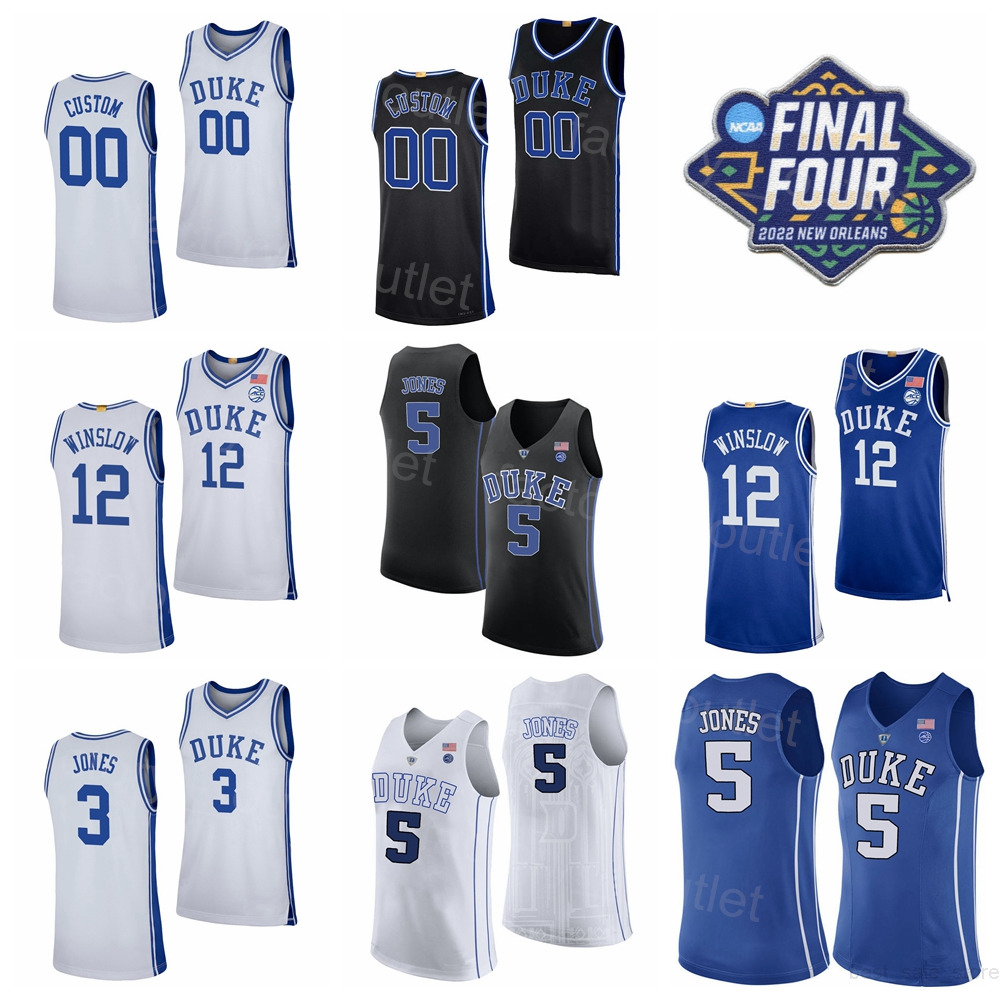 NCAA 2022 Final Four College Duke Blue Devils Basketball 3 Tre Jones Jersey 2 Quinn Cook 12 Justise Winslow 5 Tyus Jones 1 Jabari Parker 5 Rodney Hood Black White Team, With final four patch
NCAA 2022 Final Four College Duke Blue Devils Basketball 3 Tre Jones Jersey 2 Quinn Cook 12 Justise Winslow 5 Tyus Jones 1 Jabari Parker 5 Rodney Hood Black White Team, With final four patch