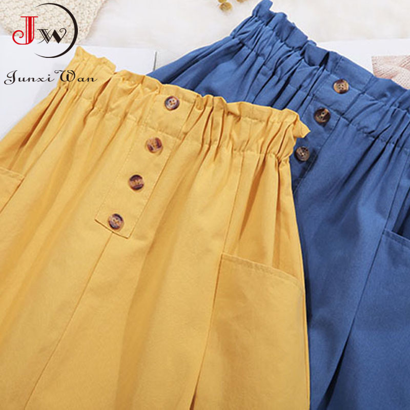 Women Summer Skirt Spring Korean Style Casual Solid High Waist ALine Midi Skirts With Pocket Girls Elegant Faldas 220701