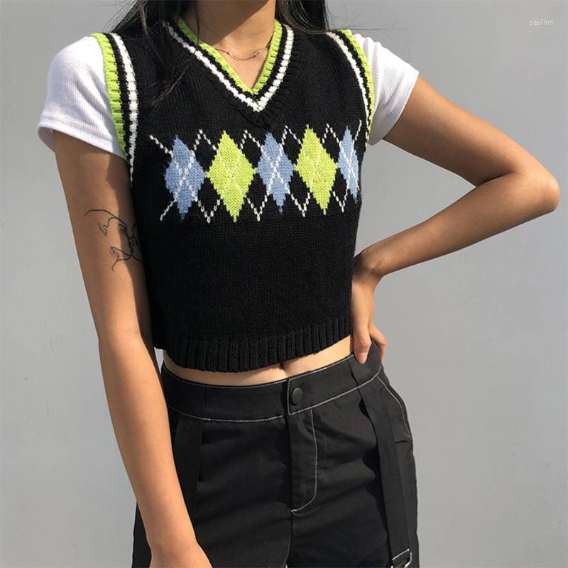 Women' Tanks & Camis Women Autumn Sleeveless Sweater Vest Sexy V-Neck Knitted Cropped Tank Top Vintage Striped Rhombus Plaid Slim Pullover
Women' Tanks & Camis Women Autumn Sleeveless Sweater Vest Sexy V-Neck Knitted Cropped Tank Top Vintage Striped Rhombus Plaid Slim Pullover