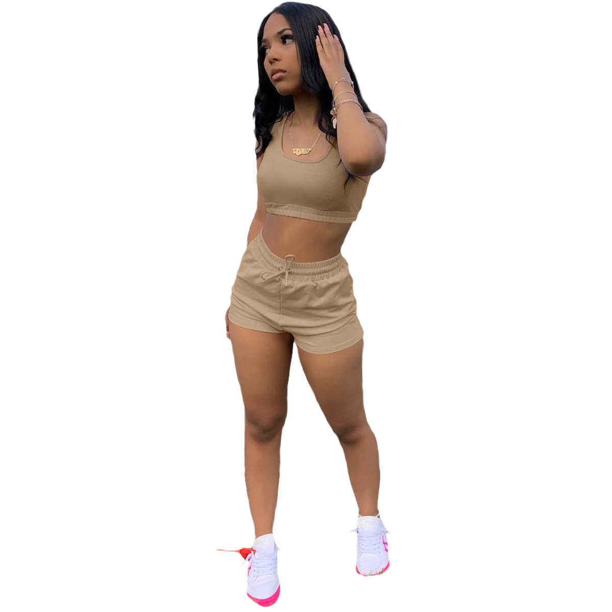 2022 Summer Tracksuits Shorts Outfits Women Clothing 2 Piece Set Crop Tank Top Jogger Biker Short Set Lounge Wear Two Piece Sets