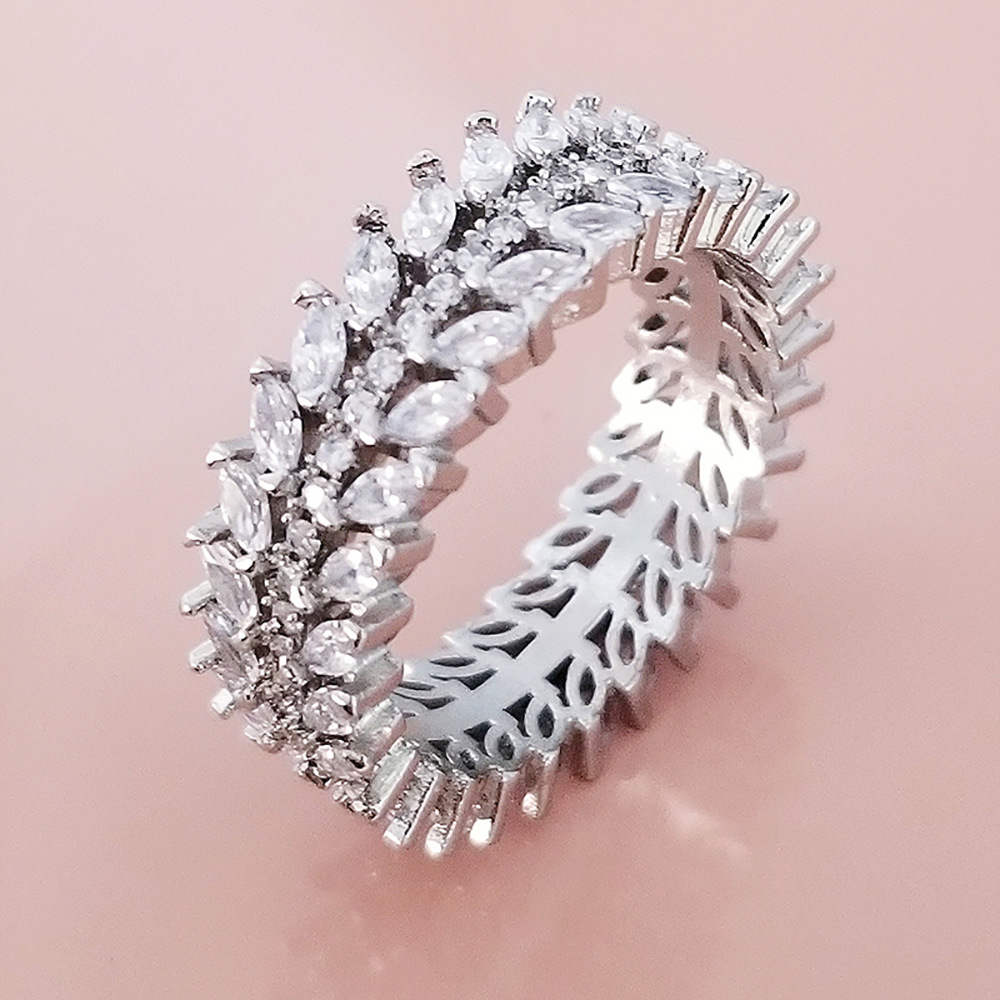 Choucong Ins Top Sell Wedding Rings Deluxe Jewelry 925 Sterling Silver Marquise Cut White Topaz CZ Diamond Gemstones Party Women Engagement Band Leaf 