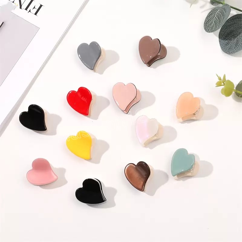 Double Colors Acetic Acid Heart Shape Hair Clamps Women Mini Size Alloy Love Ponytail Hair Claw Clips Korea Girls Solid Color Scrunchies Hairpins Leng