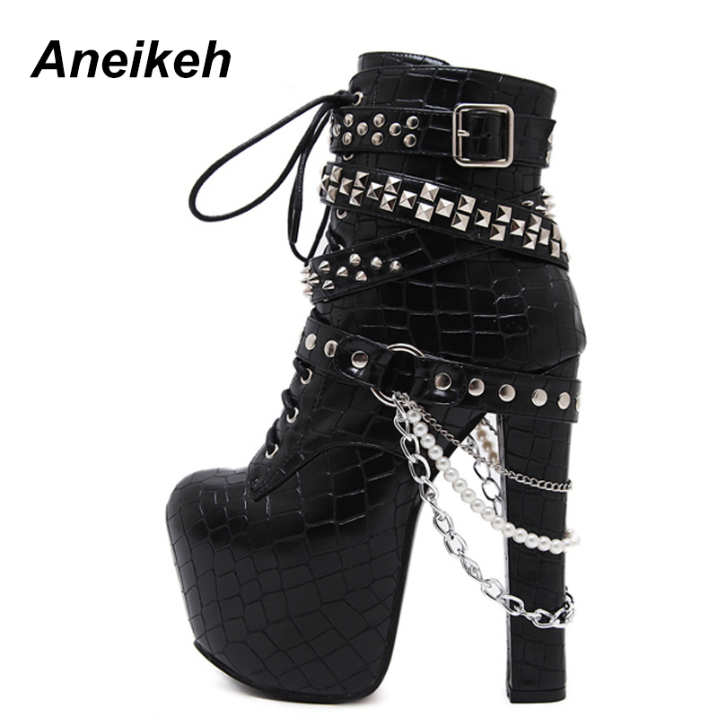 Aneikeh Zip Metal Chains Rivet Motorcycle Boots Women Shoes Super High Heels Platform Ankle Boots Punk Rock Gothic Biker Boots 220813, Black
Aneikeh Zip Metal Chains Rivet Motorcycle Boots Women Shoes Super High Heels Platform Ankle Boots Punk Rock Gothic Biker Boots 220813, Black