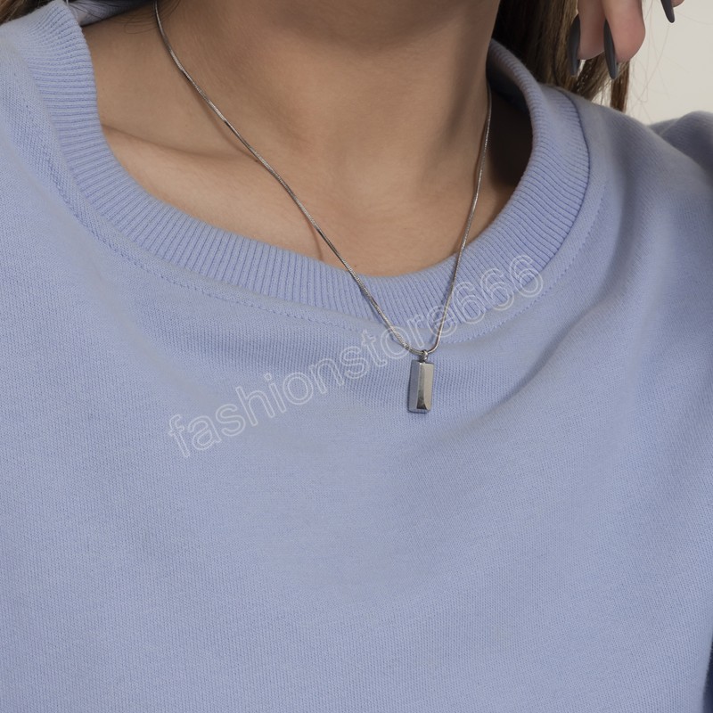 Simple Stainless Steel Chain with Cube Pendant Necklace for Women Trendy Silver Color Choker Necklace Fashion Jewelry Gifts