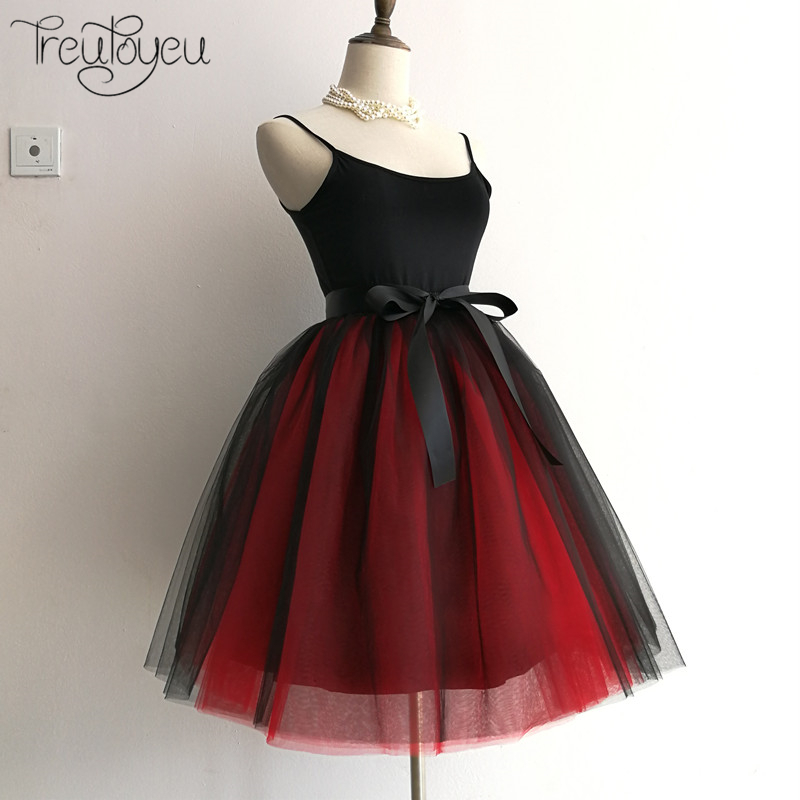 Gothic 7 Layers 65cm Mix Colors Tutu Tulle Skirt Women Streetwear High Waist Pleated Midi Skirts spudniczki jupe rokken faldas 220317