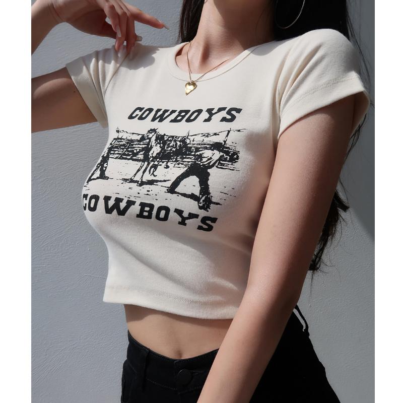 Women' T-Shirt Sweet And Spicy Girly Style Round Neck Apricot Yellow Cartoon Pattern Print Women' Solid Color Short Top 07CLWomen
Women' T-Shirt Sweet And Spicy Girly Style Round Neck Apricot Yellow Cartoon Pattern Print Women' Solid Color Short Top 07CLWomen