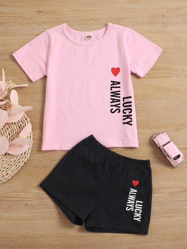 Toddler Girls Heart & Letter Graphic Tee & Shorts SHE