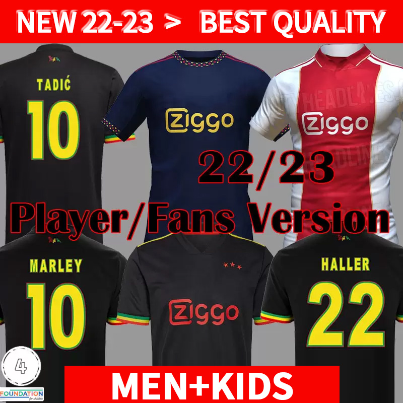 21 22 23 Bob Marley Soccer Jerseys TADIC BERGHUIS HALLER Third black Kit BLIND NERES CRUYFF KLAASSEN GRAVENBERCH ajaxs 2022 2023 football shirts men kids sets uniform