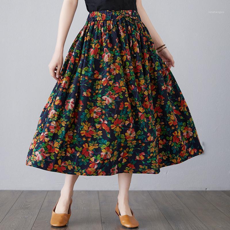 Vintage Chic Floral-Printed Summer Lady Midi Skirt High-Waist Drawstring Women Long Jupe Oversize Cotton Linen Boho Skirts, Color2
Vintage Chic Floral-Printed Summer Lady Midi Skirt High-Waist Drawstring Women Long Jupe Oversize Cotton Linen Boho Skirts, Color2