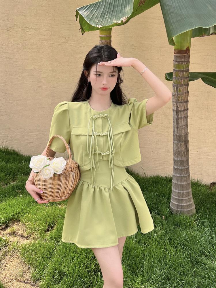Work Dresses Chinese Style Fashion Two-piece Suits Women Summer Buckle Crop Tops High Waist Mini Skirts Sets Woman, Light green
Work Dresses Chinese Style Fashion Two-piece Suits Women Summer Buckle Crop Tops High Waist Mini Skirts Sets Woman, Light green