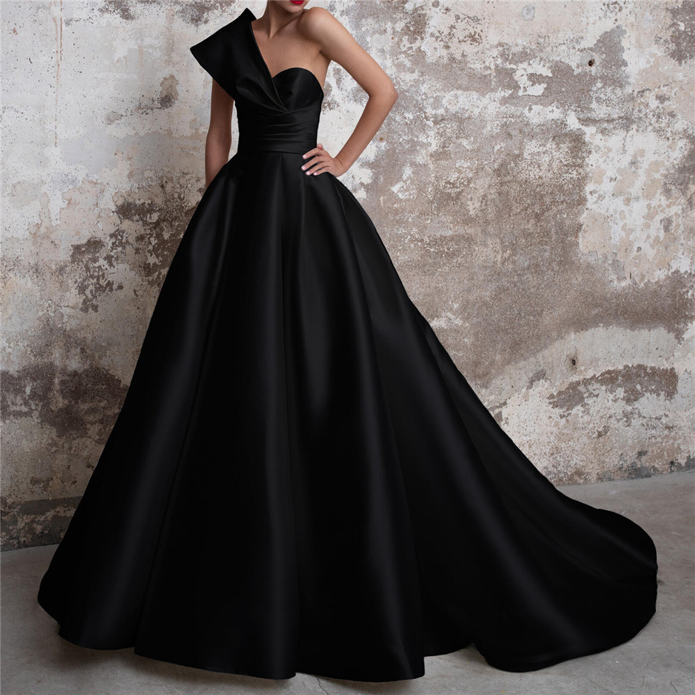 Elegant Satin Evening Prom Dresses Long 2022 Black Formal Gowns One Shoulder Abiye Gece Elbisesi Robes De soirée Vestidos Festa 2022