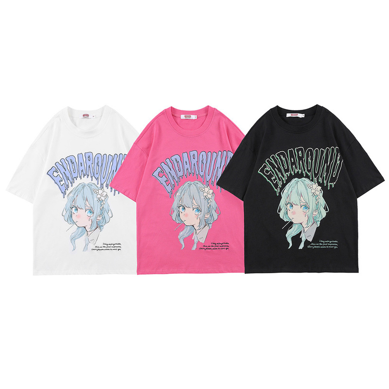 Aolamegs T-shirt Men Green Hair Girl Cartoon Anime Printed O-Neck Streetwear Japanese Harajuku Fashion Tops Men Clothing Summer 220408