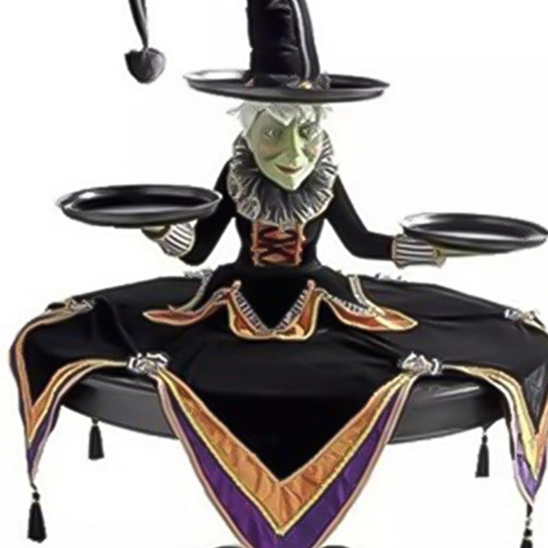 Dishes Plates Halloween Witch Tabletop Server With Harlequin Tablecloth Cupcake Display Stand Home Decoration Resin Statue TrayD917752354