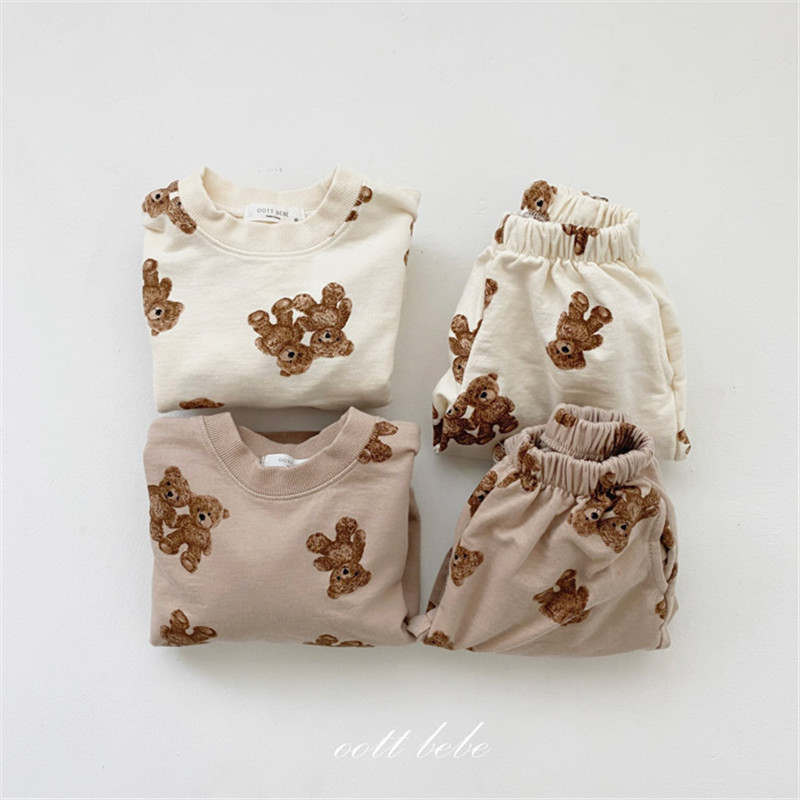 Fashion Baby Girl Clothes Set Kids Cartoon Bear Tops And Pants Suit Toddler Boys Sweatshirt Trousers 2pcs Boy 220509