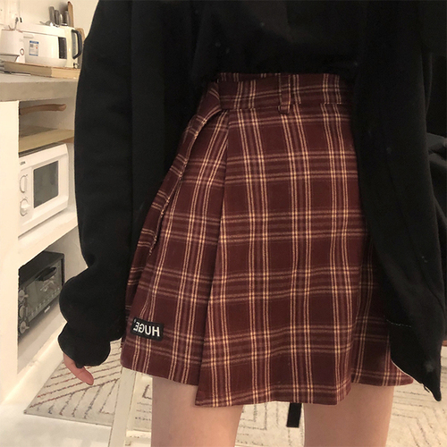 Casual Basic Fashion All Match Plaid Vintage Irregular High Waist College Wind Female Women Mini Skirts 220317