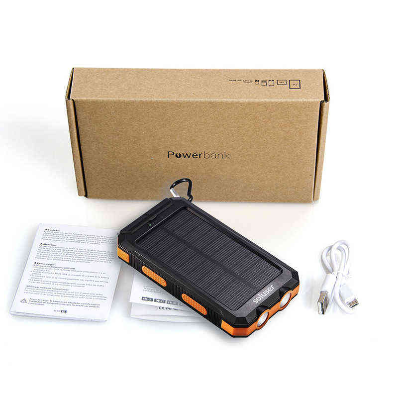 Solar Power Bank Mah Waterproof Portable Solar Charger Power Bank External Battery Power Bank With Led Camping Light J220531