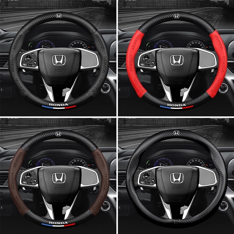 Car Steering Wheel Carbon Fiber Modified Protective Cover Interior Emblem For Honda Jazz Fit 1.5T CVT MT AT Badge Accessories