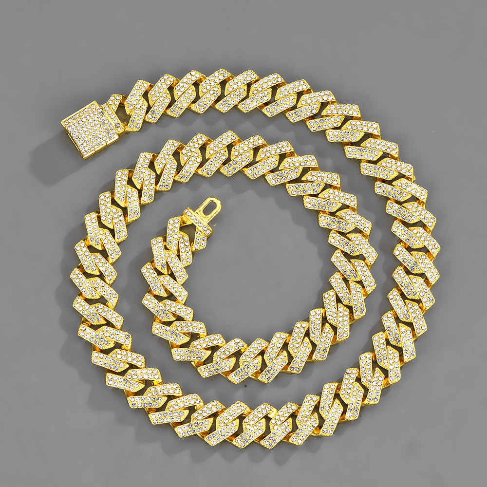 15mm Micro Pave Prong Cuban Chain Necklaces Fashion Hiphop Full Iced Out Rhinestones Jewelry For Men Women