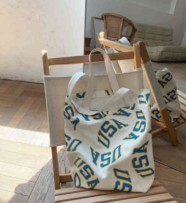 Summer Women Bag Single Shoulder Letter Printing Portable Student Large Capacity Leisure Canvas Shopping Bag 220516