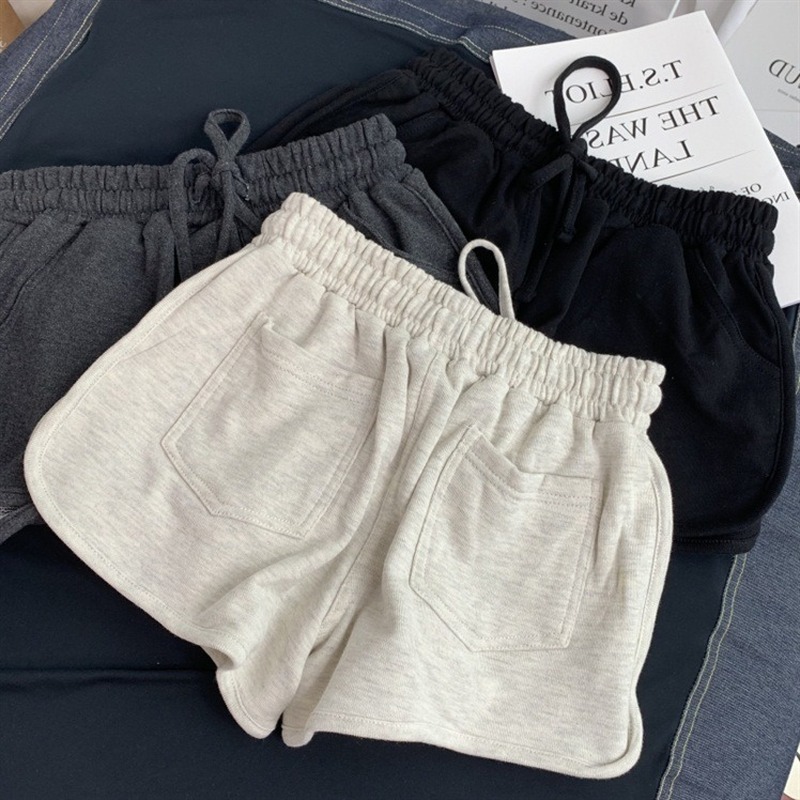 Summer Loose Shorts Women Fashion Casual Fitness Shorts Ladies Grey Black Solid High Waist Shorts Elastic Waist 220527