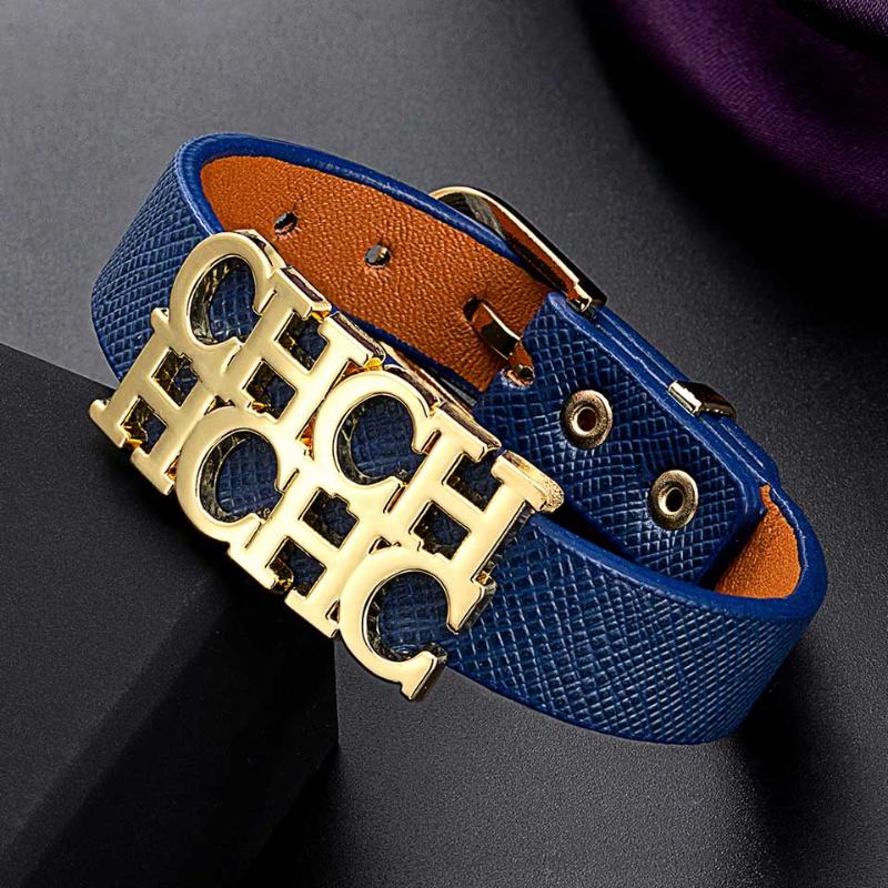 Beaded Strands Zlxgirl Arrival Punk Style Belt Clasps Design 316L Steel CH Letter PU Leather Charms Bracelet&Bangle For Women Party Jewe
