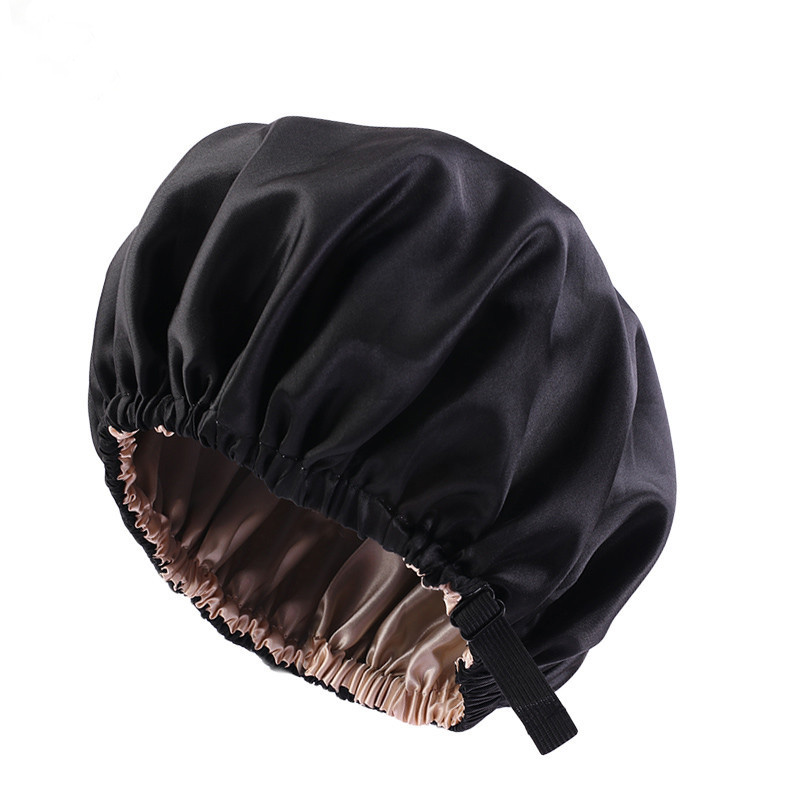Adjustment Buckle Simulated Silk Double Round Cap Satin Nightcap Invisible Flat Shower Cap Beauty Salon Hat