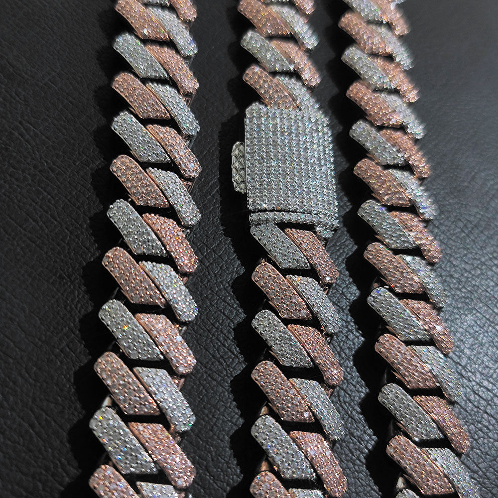 Width 20mm Bling Chains Double Gold Colors Bling moissanite Stone Miami Cuban Chain Necklace Bracelet Jewelry for Men Punk Jewelry Heavy Chains