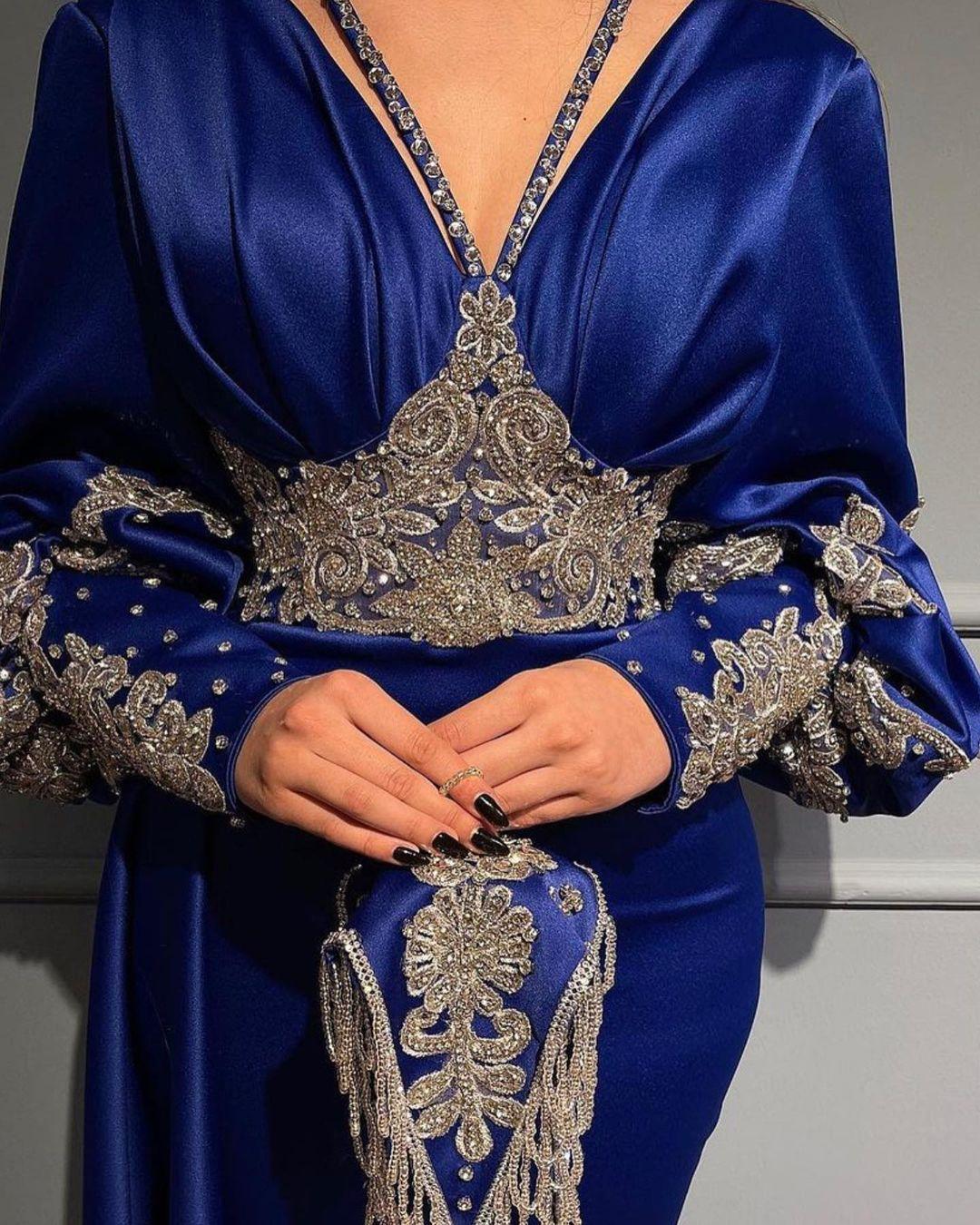 Plus Size Arabic Aso Ebi Royal Blue Mermaid Prom Dresses Lace Beaded Crystals Evening Formal Party Second Reception Birthday Engagement Gowns Dress