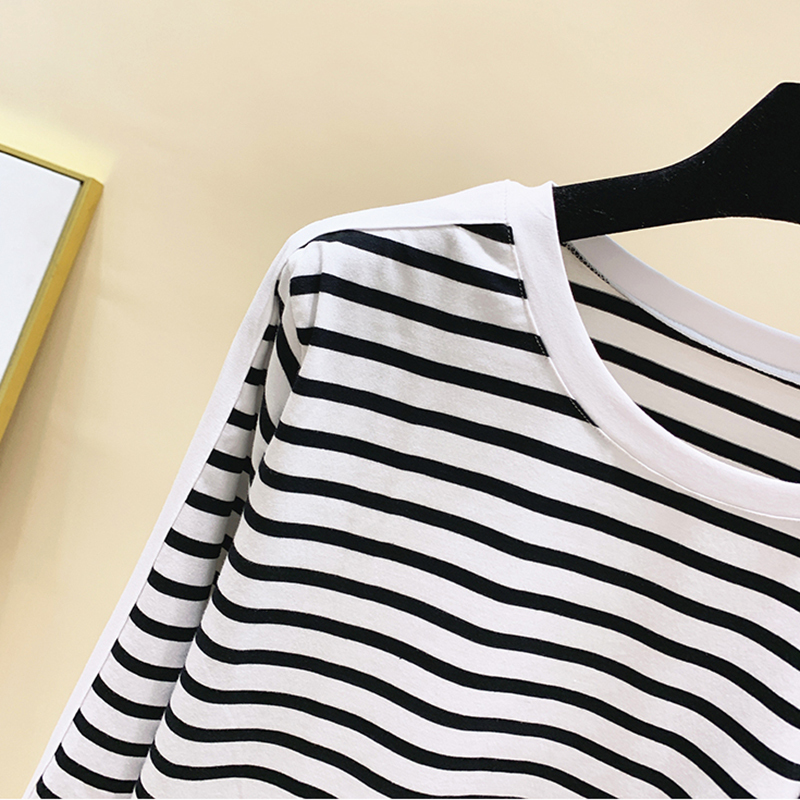 gkfnmt Korean Style Women T-Shirt Plus Size 4XL Long Sleeve Striped Cotton Tshirt Tops Autumn Winter T Shirt Femme Clothing 220328