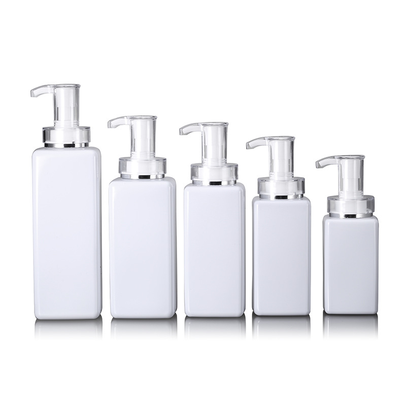 100ml 200ml 300ml White plastic bottle High-end square serum body lotion bottles shower gel pump sub-bottle