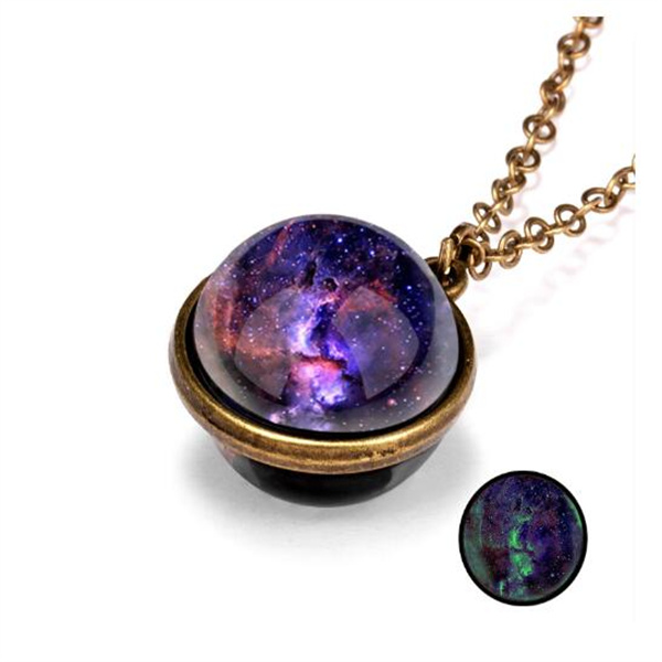 Earth Moon Planet Glass Ball Noctilucent Pendant Necklace Double-sided Luminescent Galaxy Nebula Cosmic Choker Jewelry for Women GC1216
